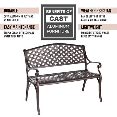 Bronze Cast Aluminium 2-Seater Garden Bench  True Shopping   