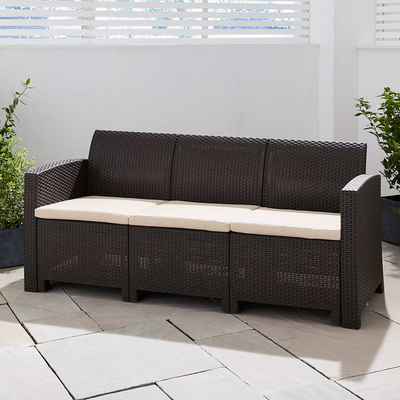 Marbella 3-Seater Brown Rattan Sofa Garden Furniture True Shopping   
