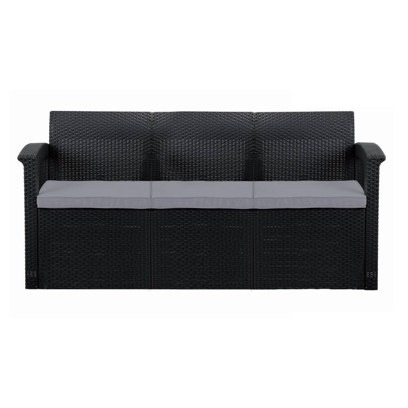 Rattan Sofa with Grey Cushions Garden Furniture True Shopping 3-Seater  