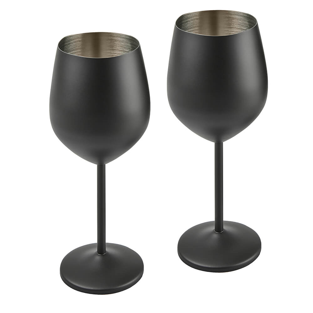 Matt Black Stainless Steel Wine Glasses (Pair )