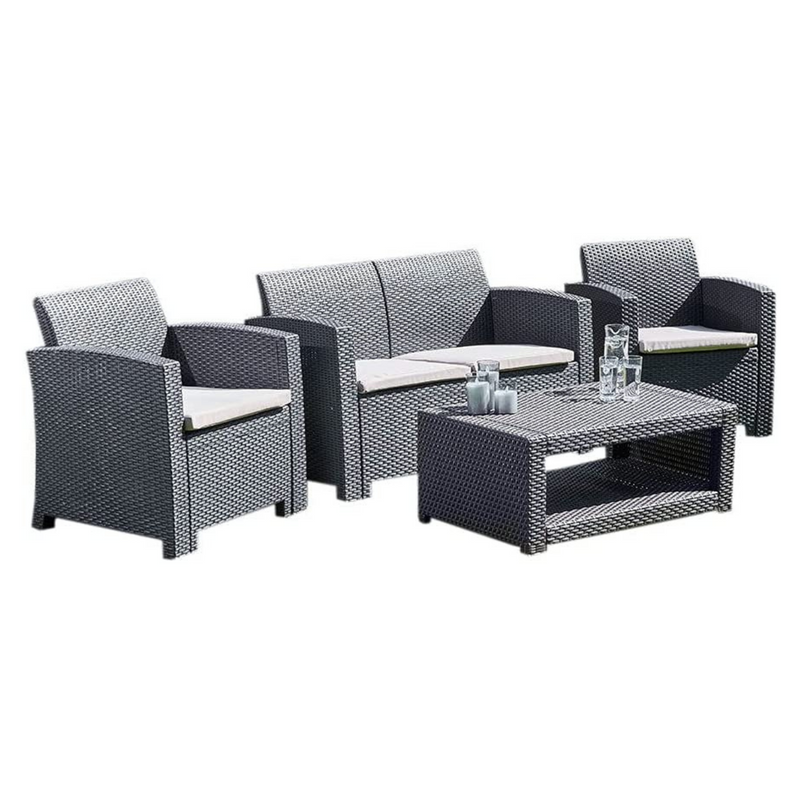Marbella 4 Seater Rattan Effect Sofa Set with Coffee Table Garden Furniture True Shopping Graphite  
