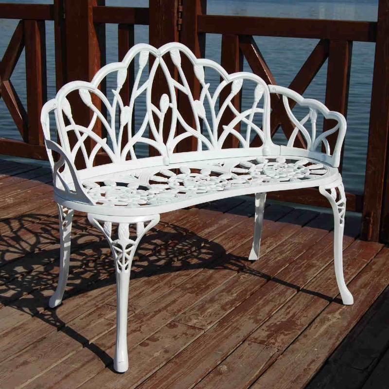 White Cast Aluminium Bench Garden Furniture True Shopping   