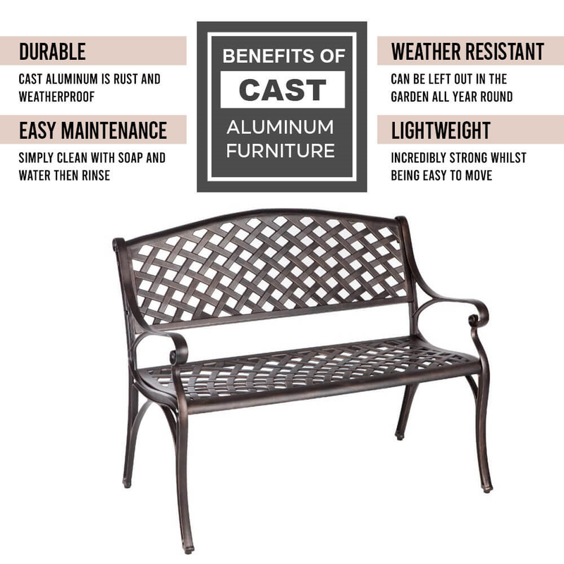 Bronze Cast Aluminium 2-Seater Garden Bench  True Shopping   