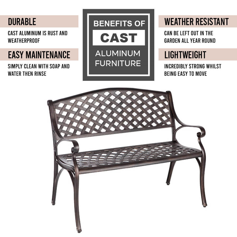 Bronze Cast Aluminium 2 Seater Garden Bench Trueshopping