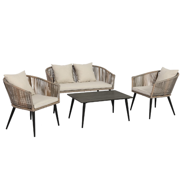 4 Piece Rope Wicker Sofa Set