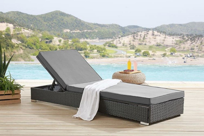 Grey Rattan Sun Lounger with Cushion Outdoor Leisure True Shopping   