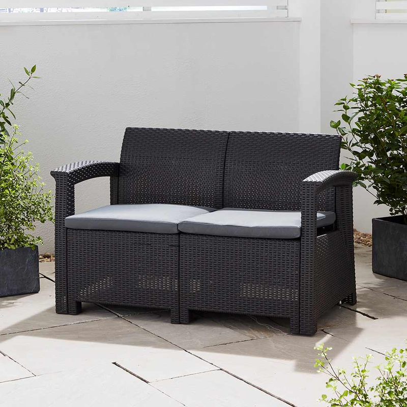 Rattan Sofa with Grey Cushions Garden Furniture True Shopping   