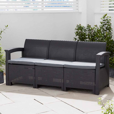Rattan Sofa with Grey Cushions Garden Furniture True Shopping   