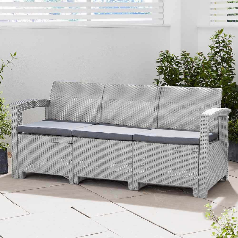 Rattan 3-Seater Sofa with Cushions Garden Furniture True Shopping   