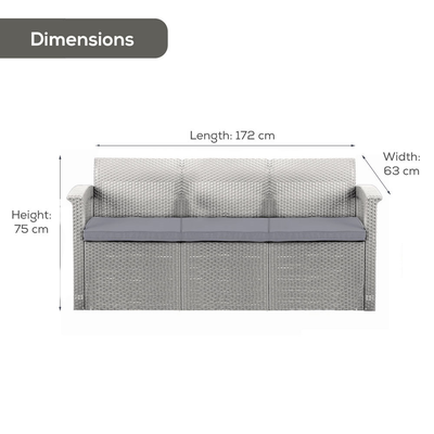 Rattan 3-Seater Sofa with Cushions Garden Furniture True Shopping   