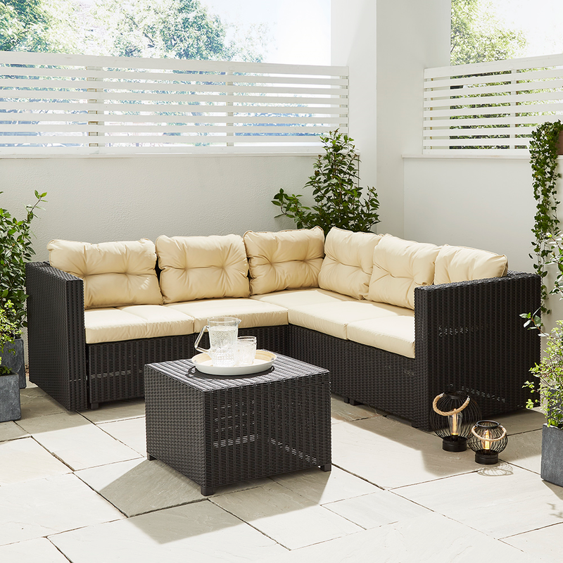 5-Seater Rattan Corner Sofa & Table Set Garden Furniture True Shopping Brown  