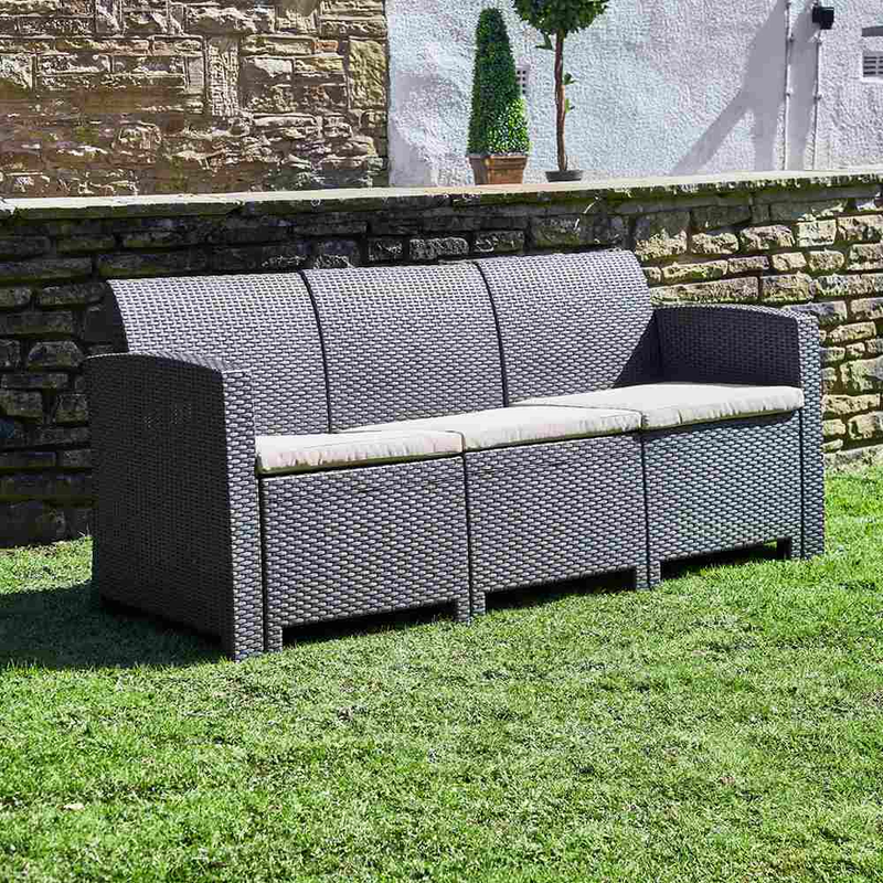 Marbella 3-Seater Rattan Garden Sofa (Graphite) Garden Furniture True Shopping   