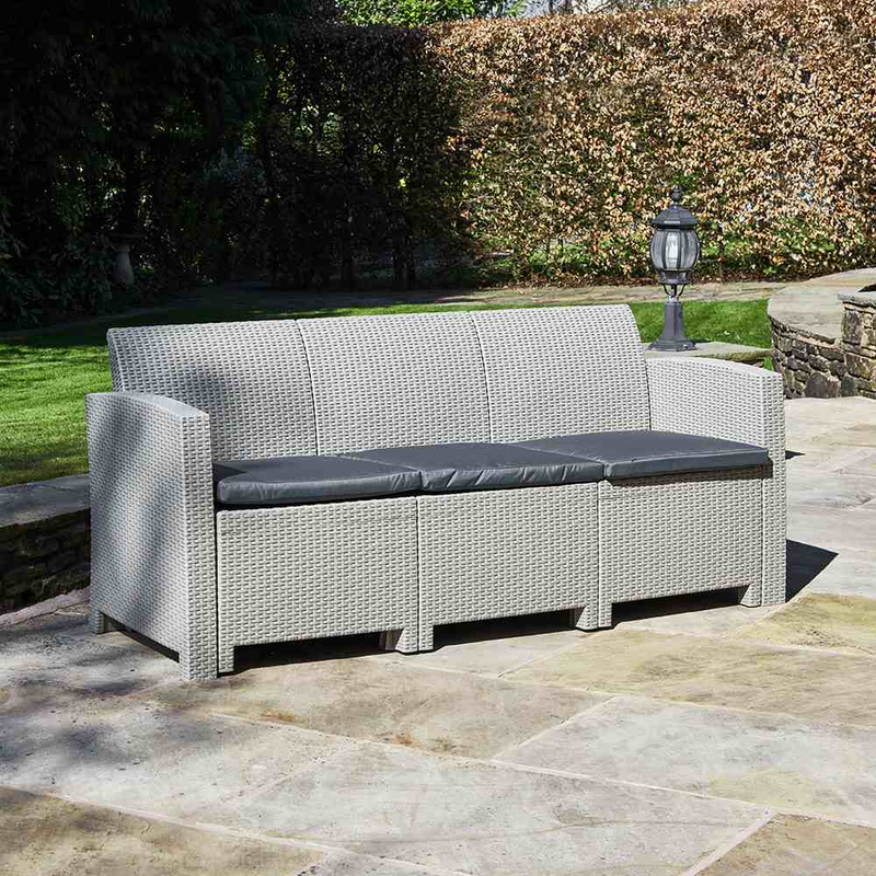 Marbella 3-Seater Rattan Sofa (Grey) Garden Furniture True Shopping   