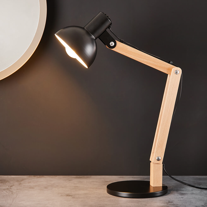 Black Desk Lamp with Wooden Swing Arm Lighting True Shopping   