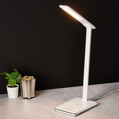 White Desk Lamp with Wireless & USB Charger Lighting True Shopping   