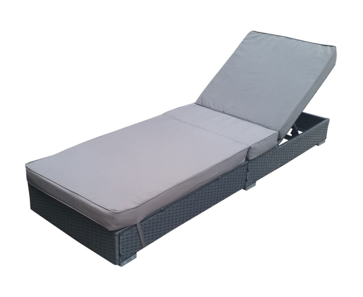 Grey Rattan Sun Lounger with Cushion