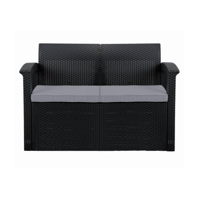 Rattan Sofa with Grey Cushions Garden Furniture True Shopping 2-Seater  