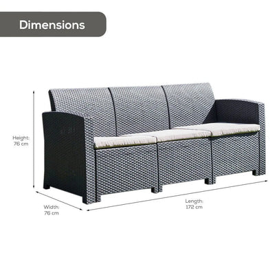 Marbella 3-Seater Rattan Garden Sofa (Graphite) Garden Furniture True Shopping   