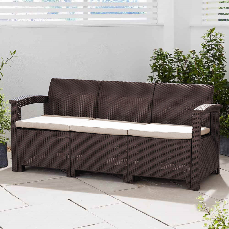 Rattan 3-Seater Sofa with Cushions Garden Furniture True Shopping   