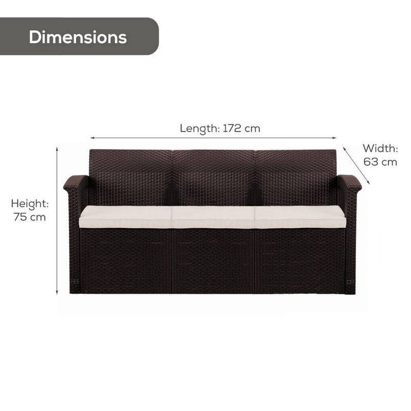 Rattan 3-Seater Sofa with Cushions Garden Furniture True Shopping   
