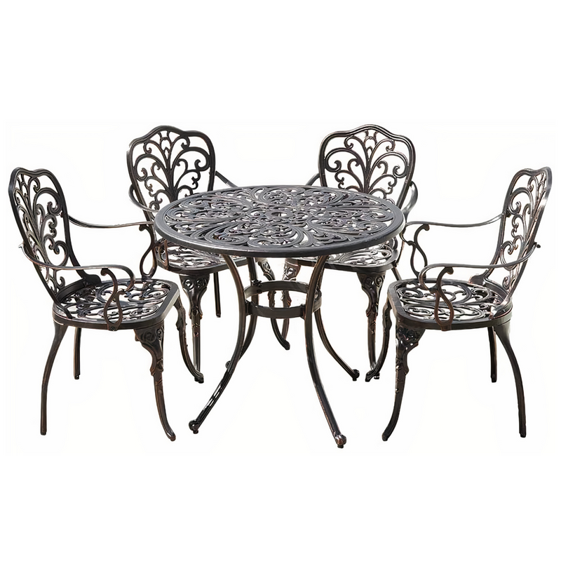 Cast Aluminium Round Dining Table Set with 4 Armchairs Garden Furniture True Shopping   