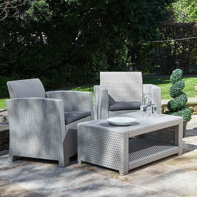 Marbella 2-Seater Rattan Armchair Furniture Set with Coffee Table Garden Furniture True Shopping Grey  