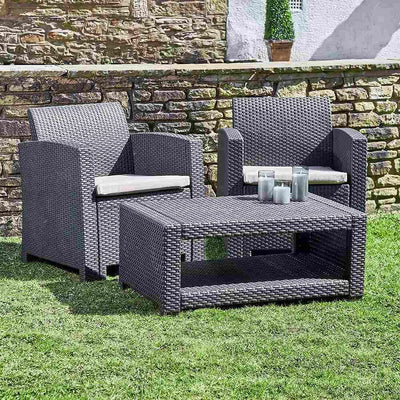 Marbella 2-Seater Rattan Armchair Furniture Set with Coffee Table Garden Furniture True Shopping Graphite  