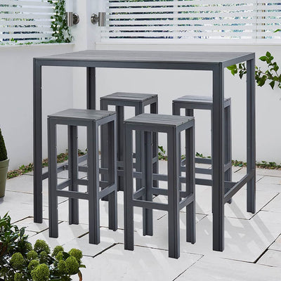 High Bar Table & 4 Stool Grey Polywood Set Garden Furniture True Shopping   