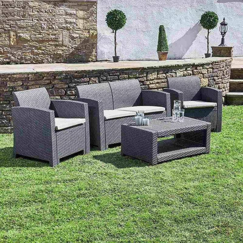 Marbella 4 Seater Rattan Effect Sofa Set with Coffee Table Garden Furniture True Shopping   