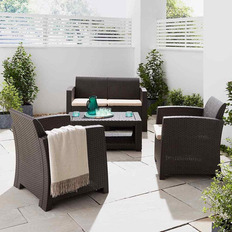 Marbella 4 Seater Rattan Effect Sofa Set with Coffee Table Garden Furniture True Shopping   