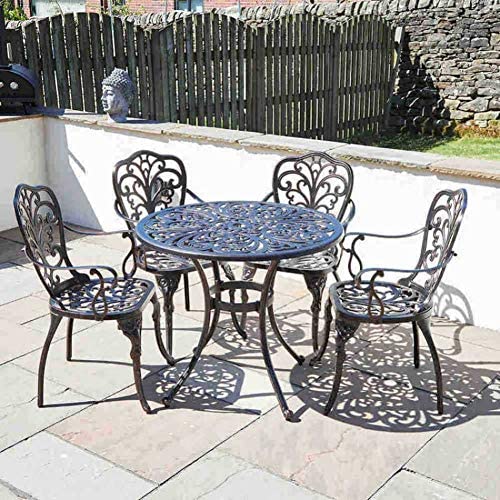 Cast Aluminium Round Dining Table Set with 4 Armchairs Garden Furniture True Shopping   