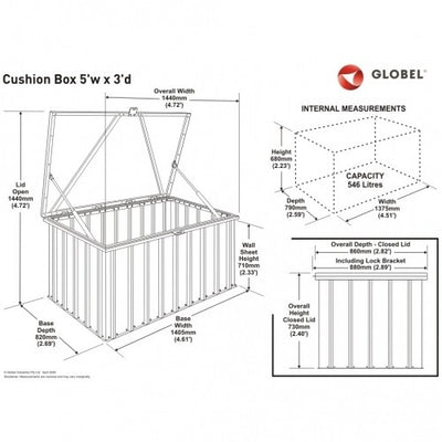 Globel 5'X3' Metal Storage Cushion Box Metal Storage True Shopping   