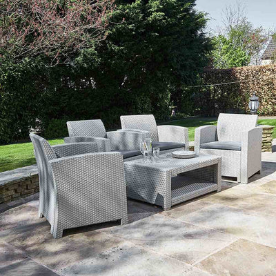Marbella 4 Seater Rattan Effect Armchair Set with Coffee Table Garden Furniture True Shopping Grey  