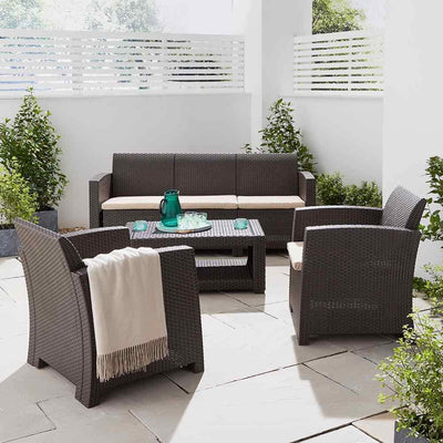 Marbella 5 Seater Rattan Effect Sofa Set with Coffee Table Garden Furniture True Shopping Brown  