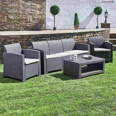 Marbella 5 Seater Rattan Effect Sofa Set with Coffee Table Garden Furniture True Shopping Graphite  