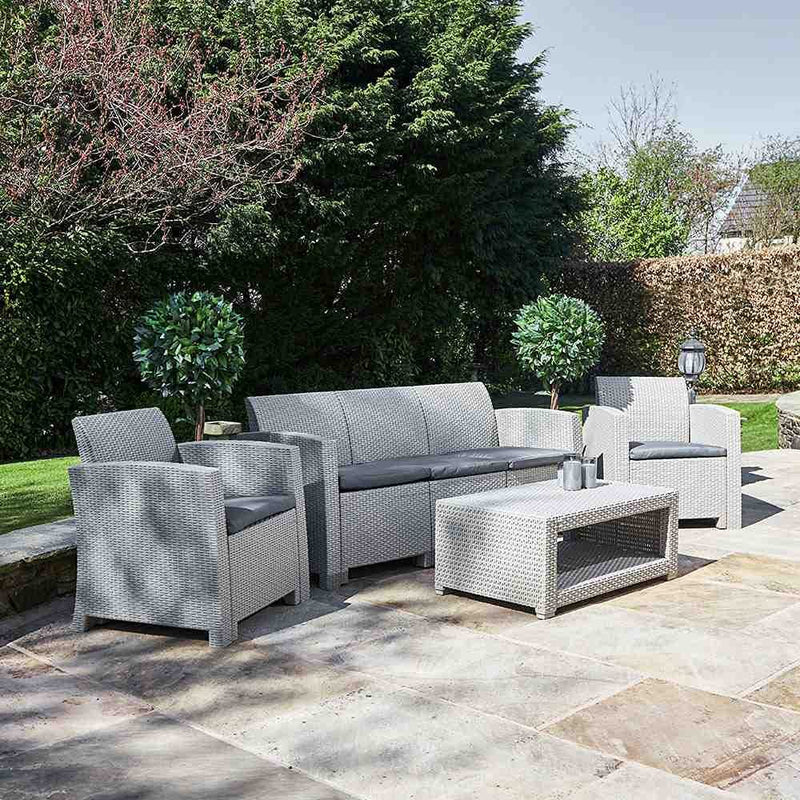 Marbella 5 Seater Rattan Effect Sofa Set with Coffee Table Garden Furniture True Shopping Grey  