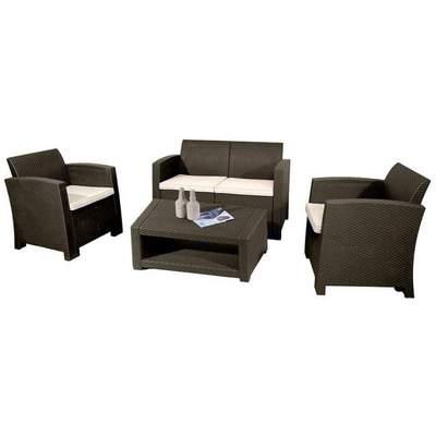 Marbella 4 Seater Rattan Effect Sofa Set with Coffee Table Garden Furniture True Shopping Brown  