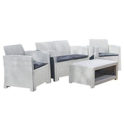 Marbella 4 Seater Rattan Effect Sofa Set with Coffee Table Garden Furniture True Shopping Grey  