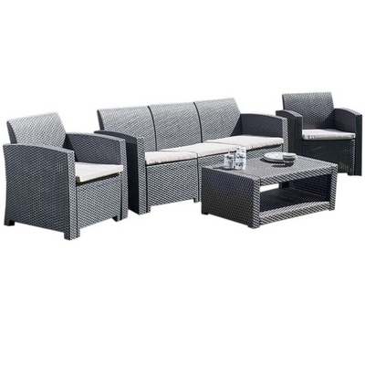 Marbella 5 Seater Rattan Effect Sofa Set with Coffee Table Garden Furniture True Shopping   