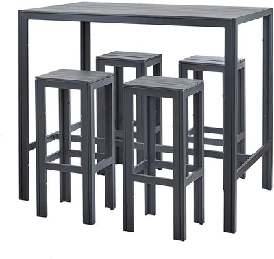 High Bar Table & 4 Stool Grey Polywood Set Garden Furniture True Shopping   